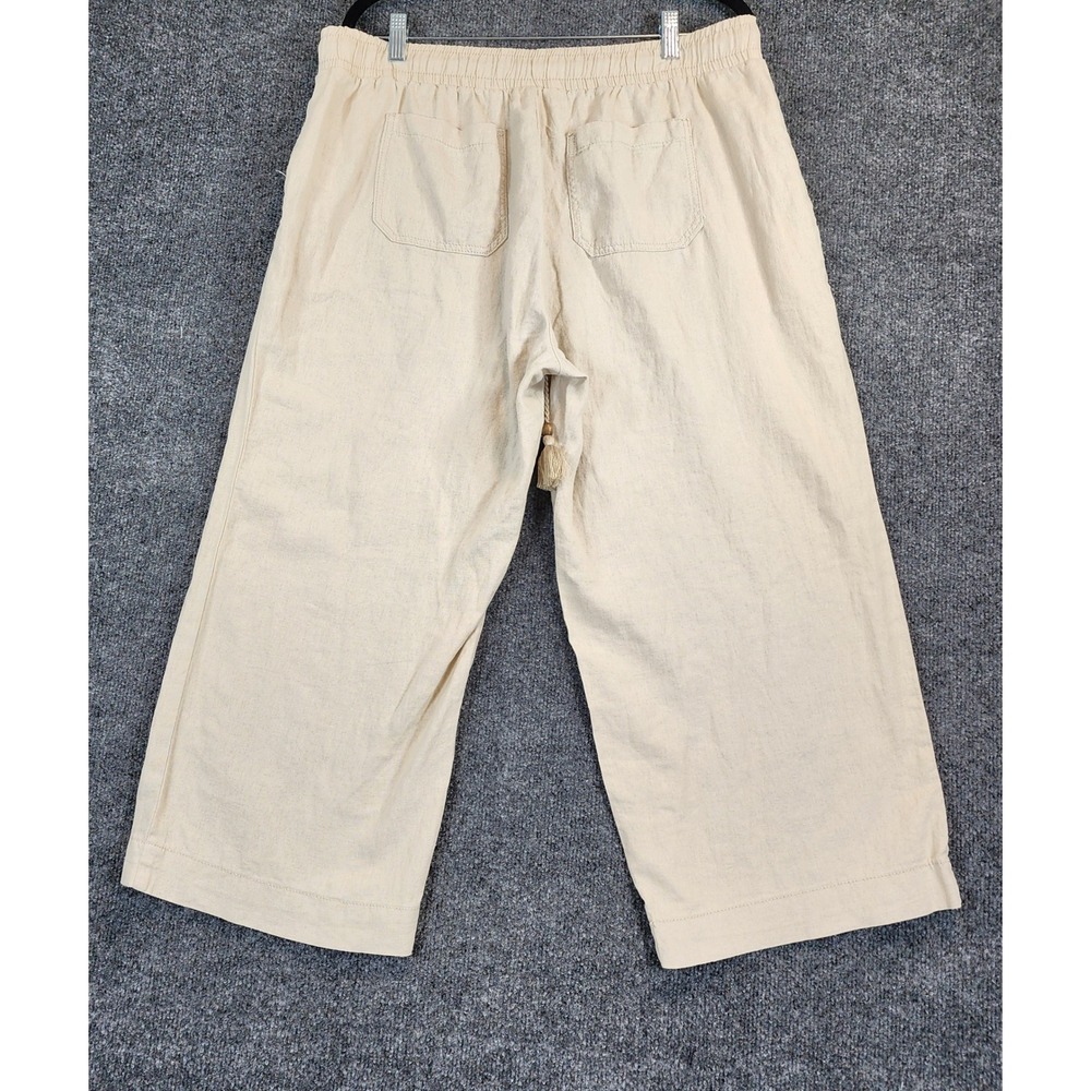 Westbound Women Linen Blend Coastal Boho Resort Wide Leg Crop Pants Size L - Picture 3 of 9